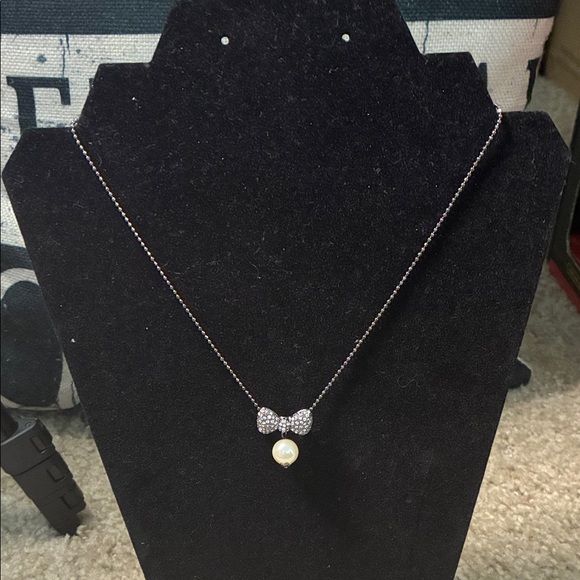 Betsey Johnson Jewelry - Betsey Johnson Silver Bow Necklace with Pearl Drop